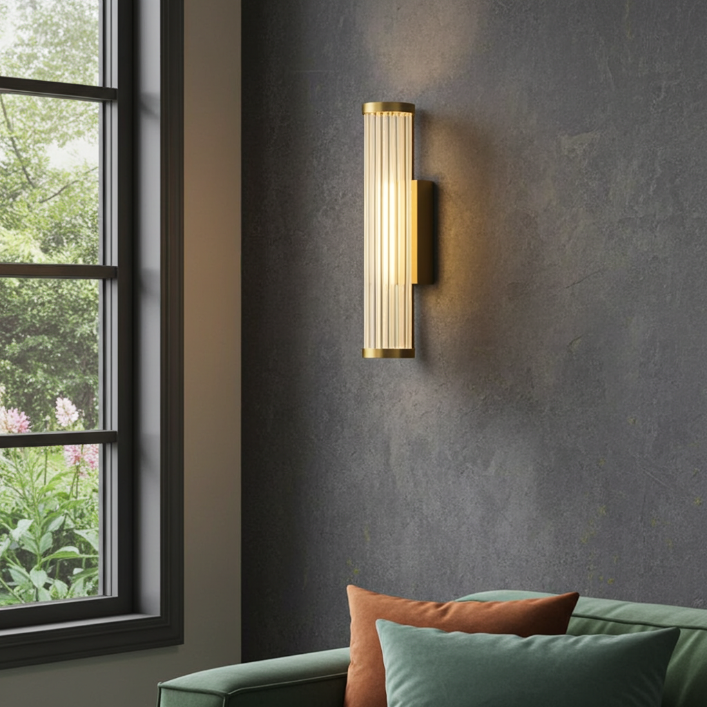 Applique murale verre strié – Bronze mat
