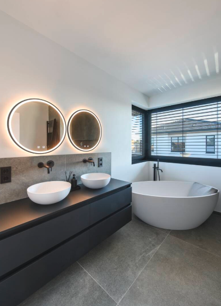 Miroir rond LED rétroéclairé noir mat