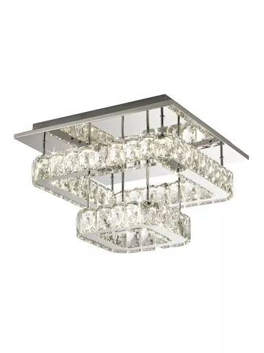 Plafonnier Clover 2 Niveaux Chrome et Cristal
