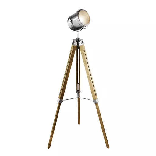 Lampadaire trepied Lux Belle bois naturel chrome