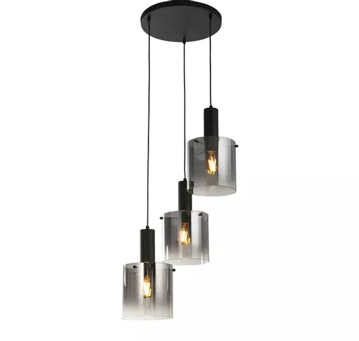Suspension Sweden noire verre fume 3 lumieres