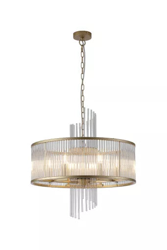 Suspension Lara 6 lumieres or tiges de verre