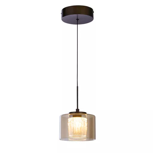 Suspension LED Tumblers Bronze avec abat-jour verre champagne