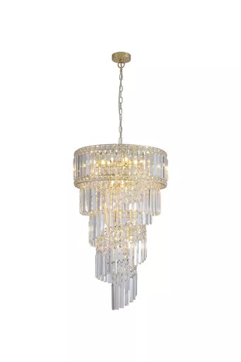 Suspension Lux & Belle 10 Lumières Laiton Satiné et Cristal