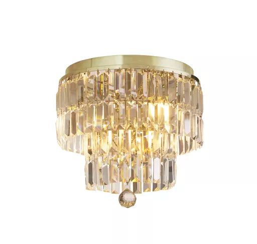 Plafonnier Empire 4 Lumières Laiton et Cristal Champagne