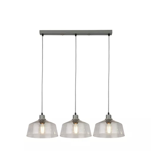 Suspension barre Odeon métal gris et verre