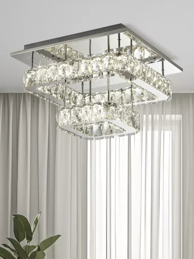 Plafonnier Clover 2 Niveaux Chrome et Cristal - vue 4