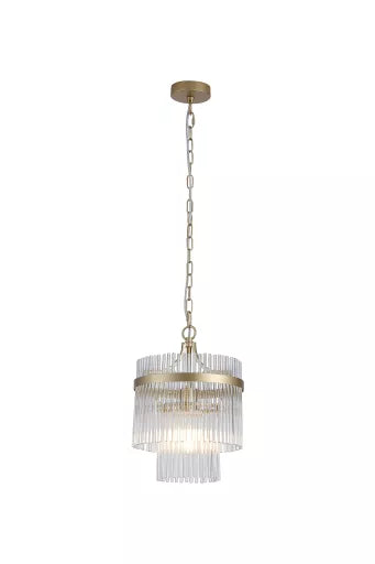 Suspension Lara or avec tiges en verre transparent